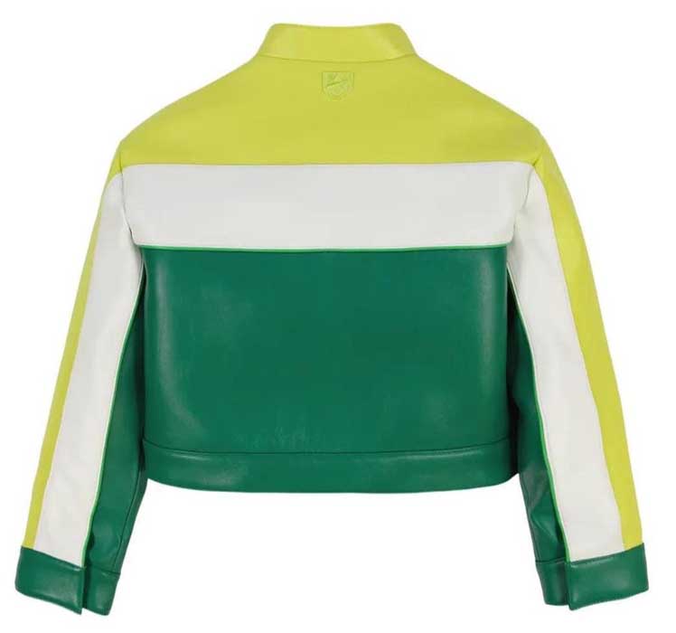 Avirex Womens Cropped Green and Yellow Cowhide Leather Bomber Jacket