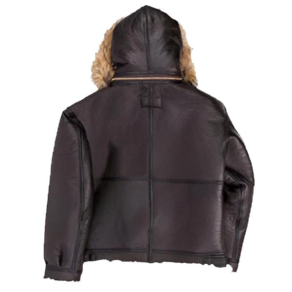 B-3 Hooded Sheepskin Bomber Leather Jacket