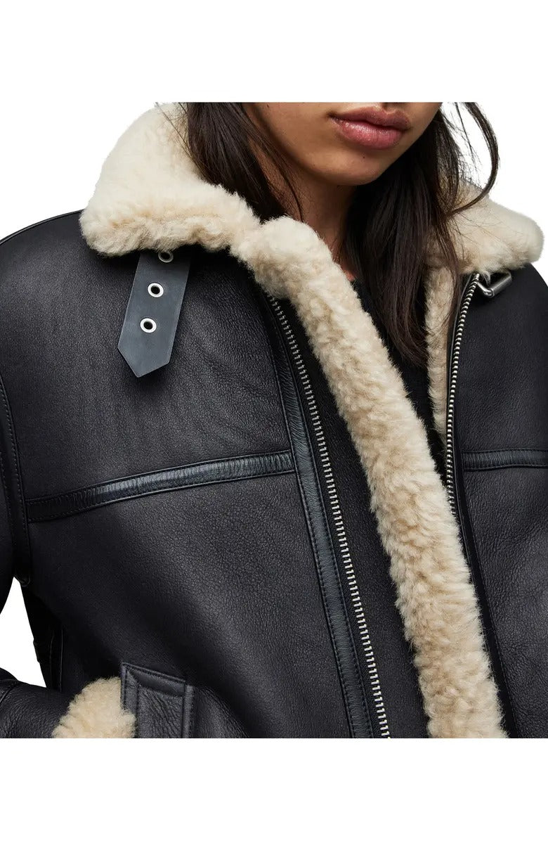 B-3 Aviator RAF Black Shearling Leather Jacket