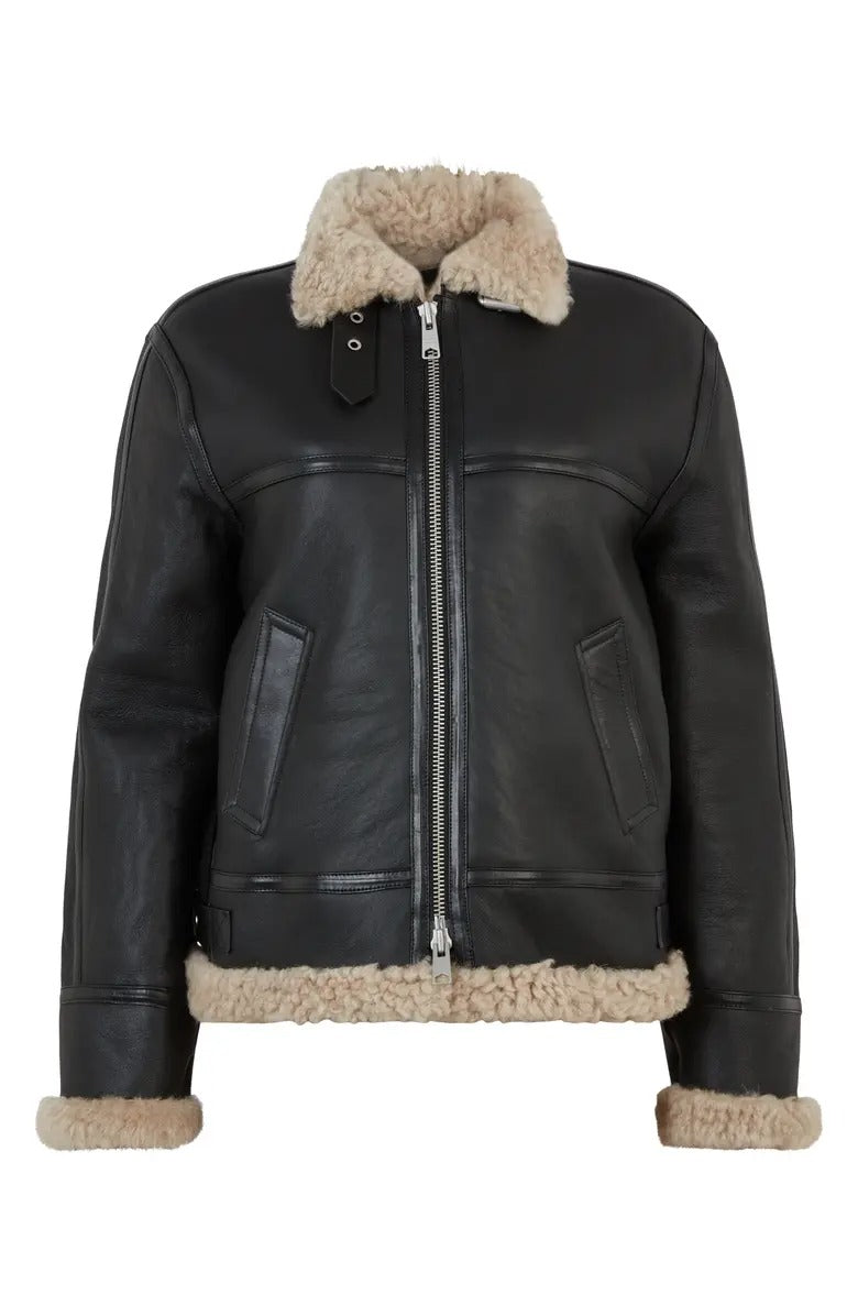 B-3 Aviator RAF Black Shearling Leather Jacket