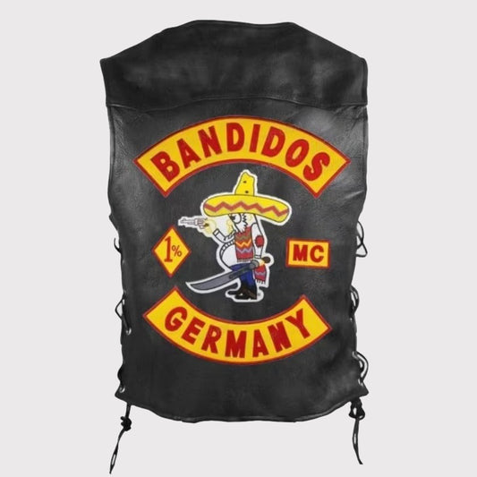 Bandidos Motorcycle Black Leather Vest - Men's!