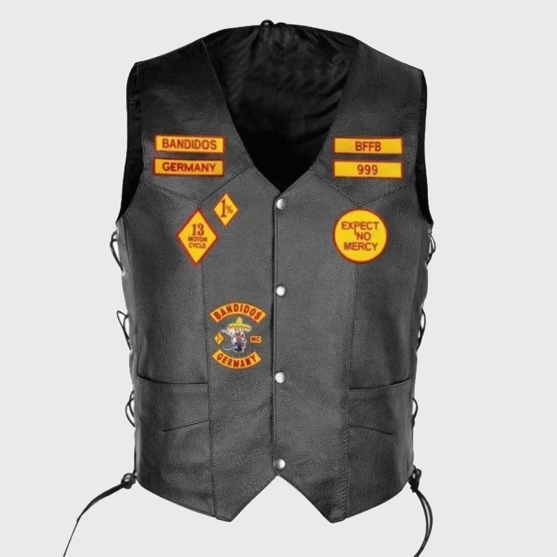 Bandidos Motorcycle Black Leather Vest for Men