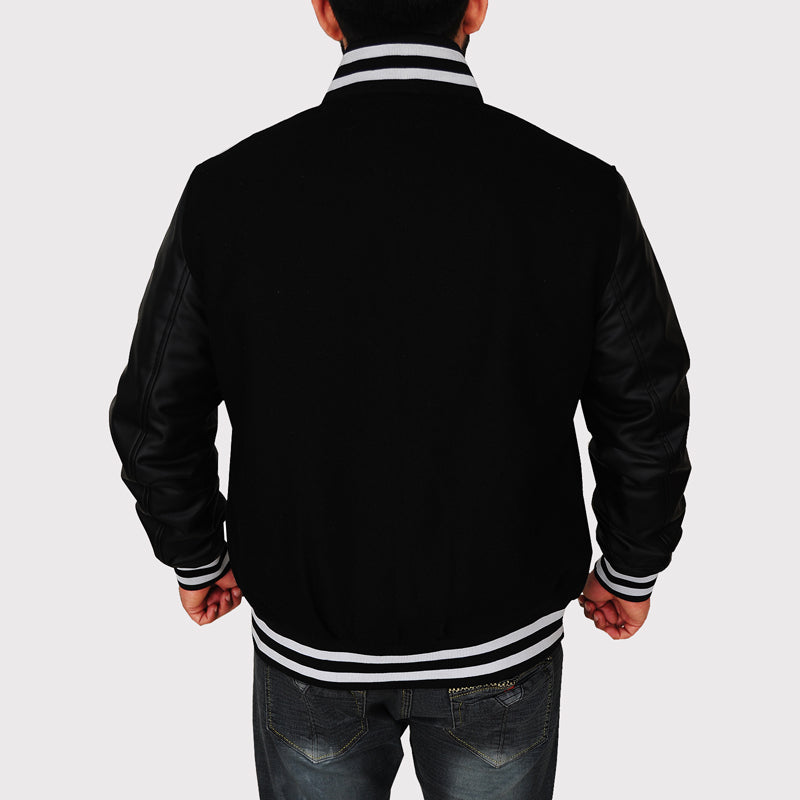 BBC Letterman Black Varsity Jacket with Leather Sleeve