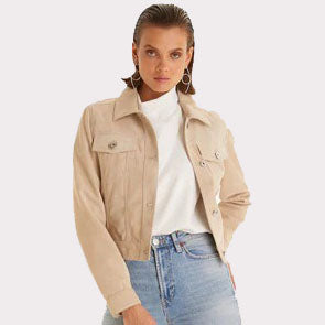 Beige Women's Western Suede Jacket