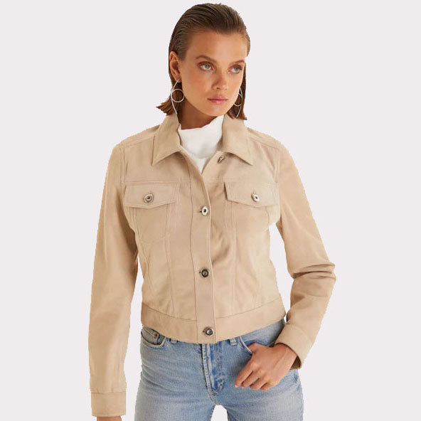 Beige Women's Western Suede Jacket