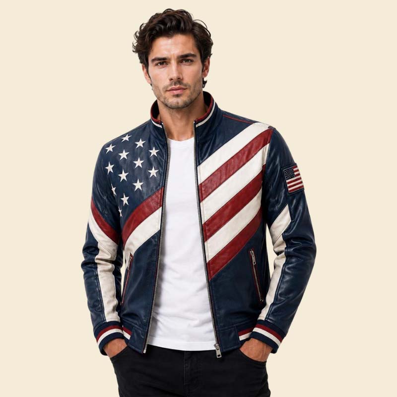 Best American flag biker jacket men genuine leather by Jackets Kingdom
