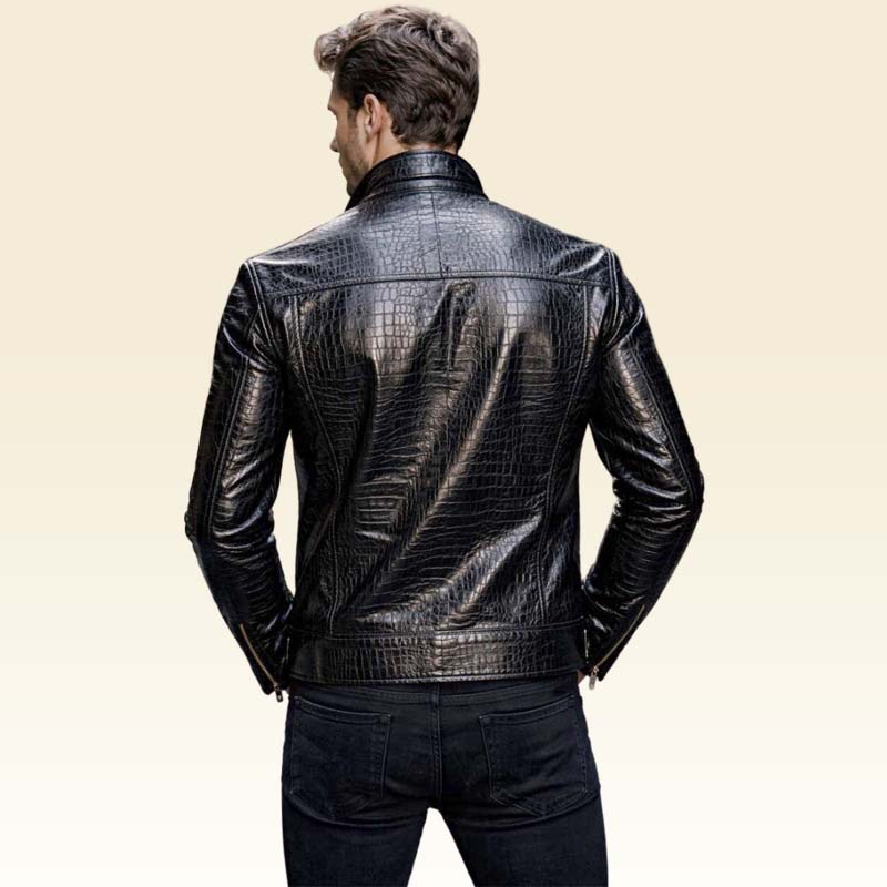 Best crocodile leather jacket men slim fit luxury biker style by Jackets Kingdom