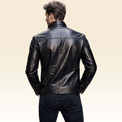 Best crocodile leather jacket men slim fit luxury biker style by Jackets Kingdom