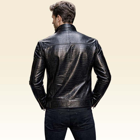 Best crocodile leather jacket men slim fit luxury biker style by Jackets Kingdom