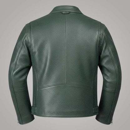 Best forest green leather biker jacket for sale in slim modern fit by Jackets Kingdom