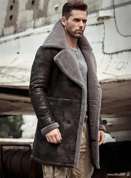 Best Men's Black B7 Bomber Shearling Leather Coat