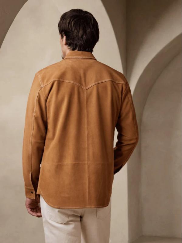 Best Men's Brown Full Sleeve Suede Leather Shirt