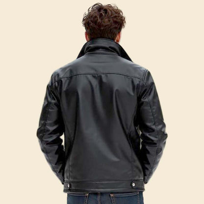 Best mens slim fit leather jacket in black premium finish by Jackets Kingdom