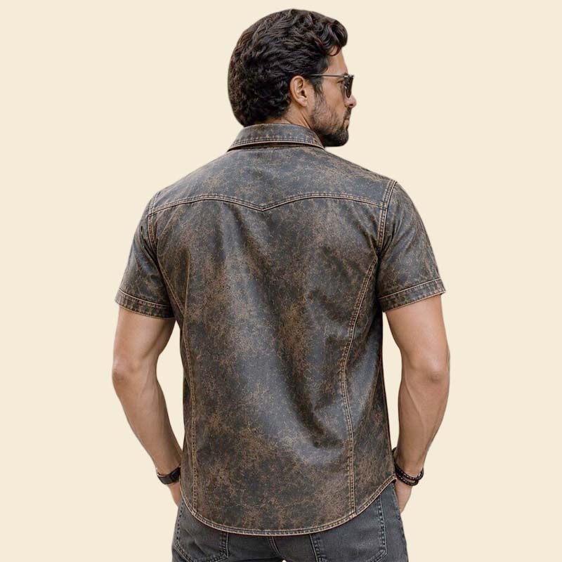 Best mens western leather shirt brown distressed finish by Jackets Kingdom