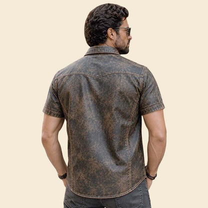 Best mens western leather shirt brown distressed finish by Jackets Kingdom