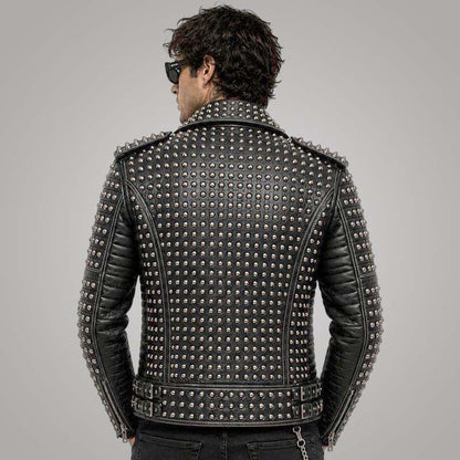 Best black punk rock motorcycle jacket for men featuring premium leather and silver stud accents.