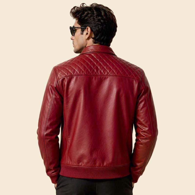 biker jacket mens red leather bomber jacket