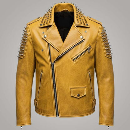 Best yellow sugar skull motorcycle jacket in genuine cowhide leather by Jackets Kingdom
