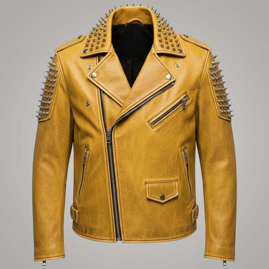 Best yellow sugar skull motorcycle jacket in genuine cowhide leather by Jackets Kingdom