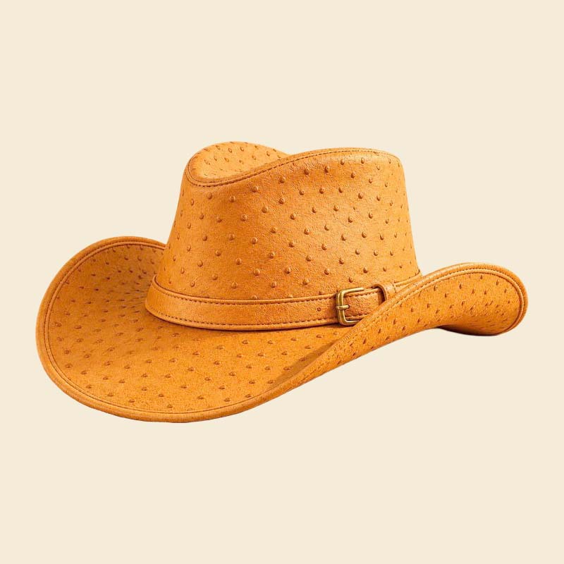 Best tan western leather hat with ostrich texture for rodeo fashion by Jackets Kingdom