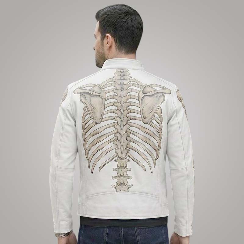 Best white skeleton leather jacket crafted from genuine cowhide leather