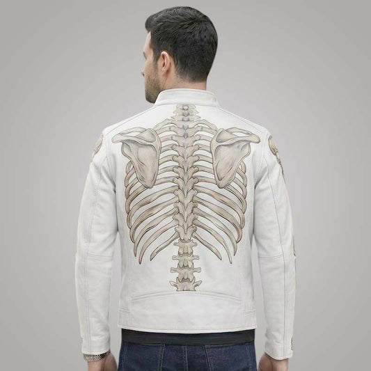 Best white skeleton leather jacket crafted from genuine cowhide leather