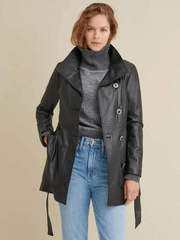 best womens black plain leather coat