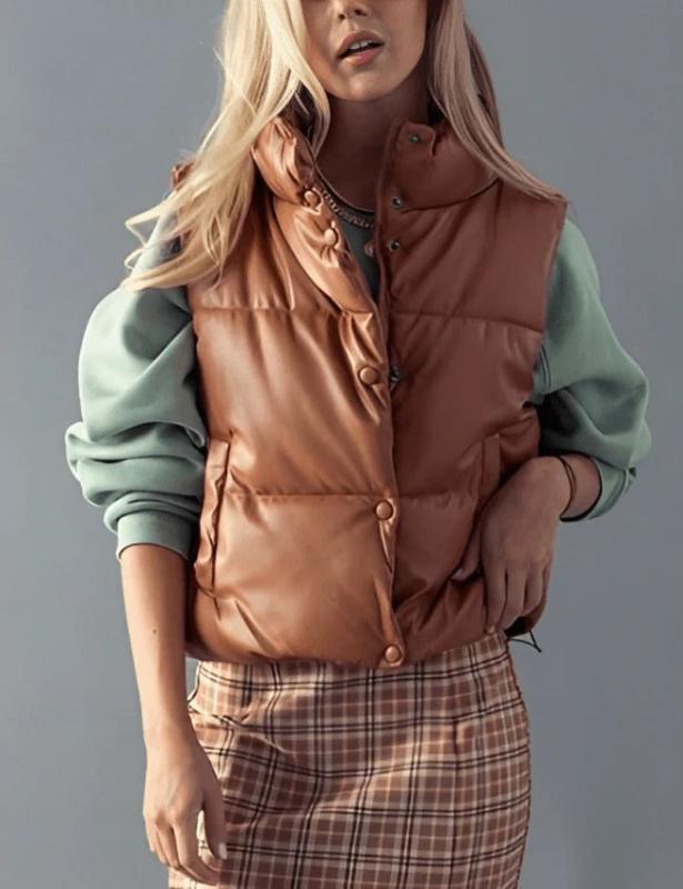 Best Women's Tan Brown Puffer Leather Vest