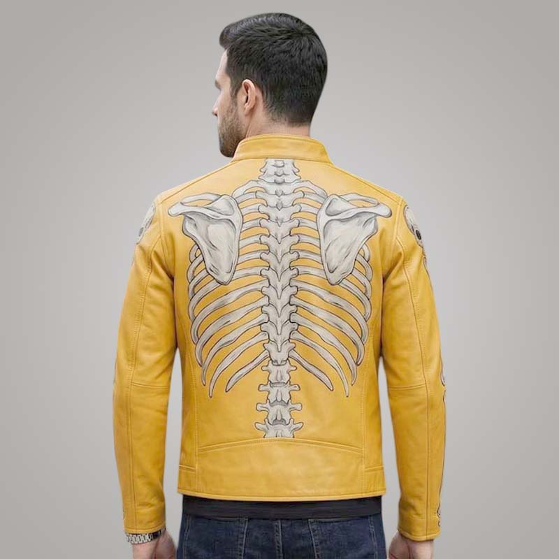 Best yellow skeleton leather jacket made from genuine cowhide leather