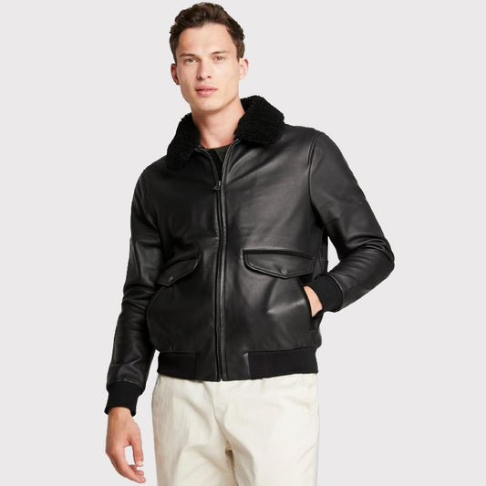 Biker Men Lambskin Leather Jacket - Classic Bomber Jacket