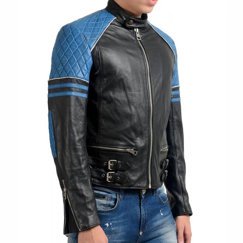 Black and Blue Leather Jacket