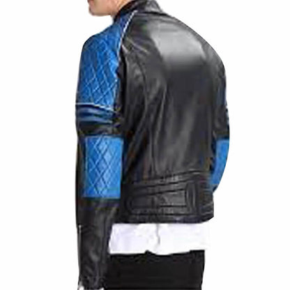 black and blue leather jacket