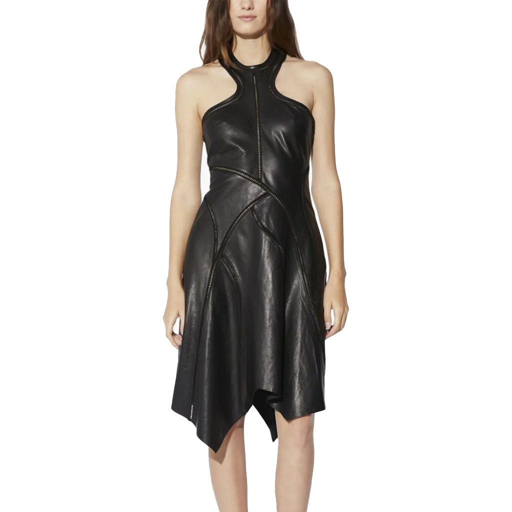 Black Asymmetrical Leather Dress for Women