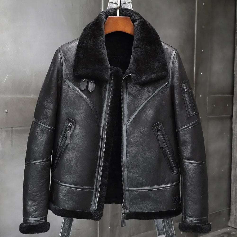 Black B3 Shearling Flight Jacket Aviator Winter Coat