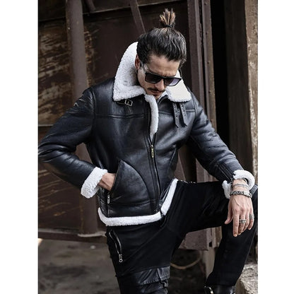 New Black B3 Shearling Jacket - Men's Sheepskin Coat