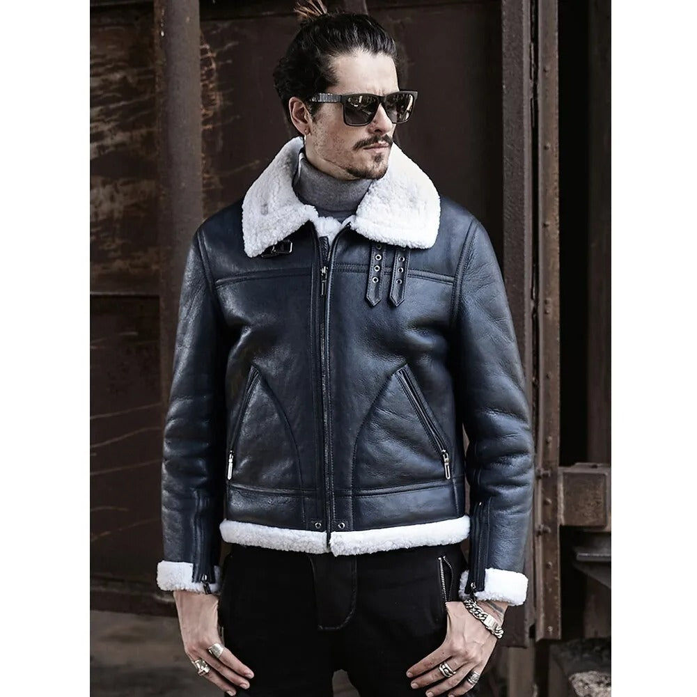New Black B3 Shearling Jacket - Men's Sheepskin Coat