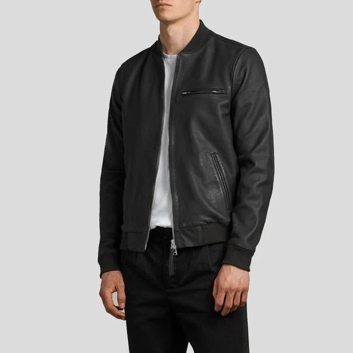 Men's Wilt Black Bomber Leather Jacket