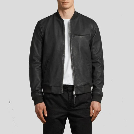 Men's Wilt Black Bomber Leather Jacket