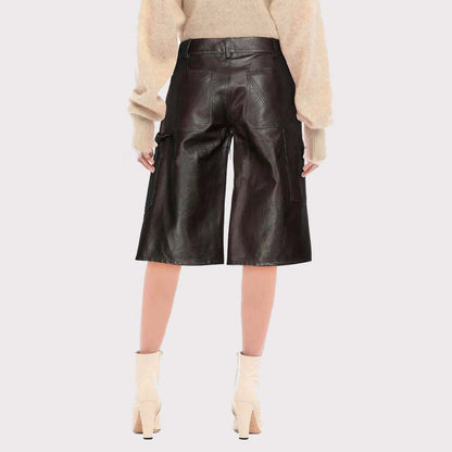 Black Cropped Leather Pants for Women