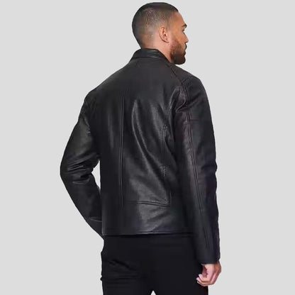 Black Genuine Leather Biker Jacket For Men