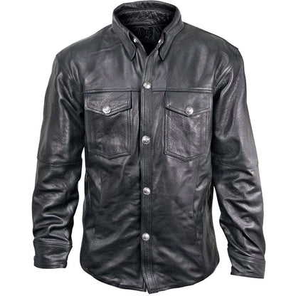Black Genuine Leather Shirt with Vintage Buffalo Buttons