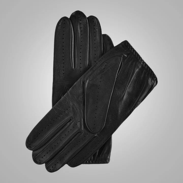 Black Lambskin Leather Driving Gloves