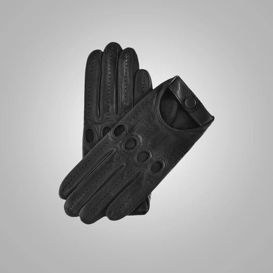 Black Lambskin Leather Driving Gloves - Flexible Driving Gloves