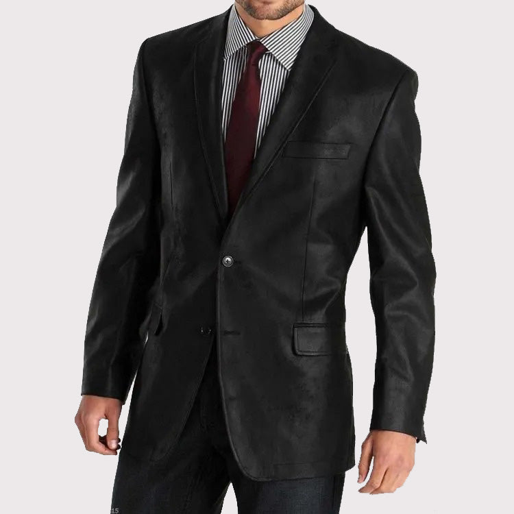 Black Leather Blazer-Style Men's Coat