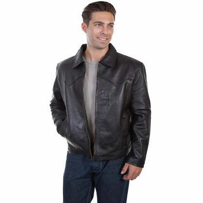 Black Leather Jacket with Turn Down Collar