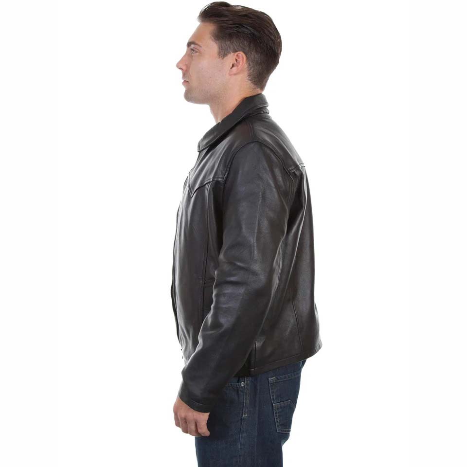 Black Leather Jacket with Turn Down Collar