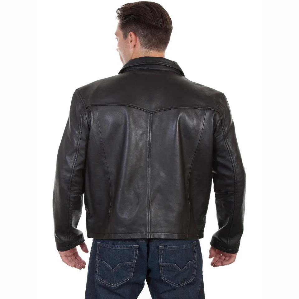 Black Leather Jacket with Turn Down Collar