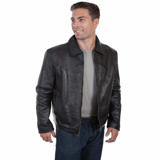 Black Leather Jacket with Turn Down Collar