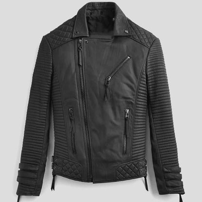 Black Leather Motorcycle Jacket - Men's Biker Style Jacket
