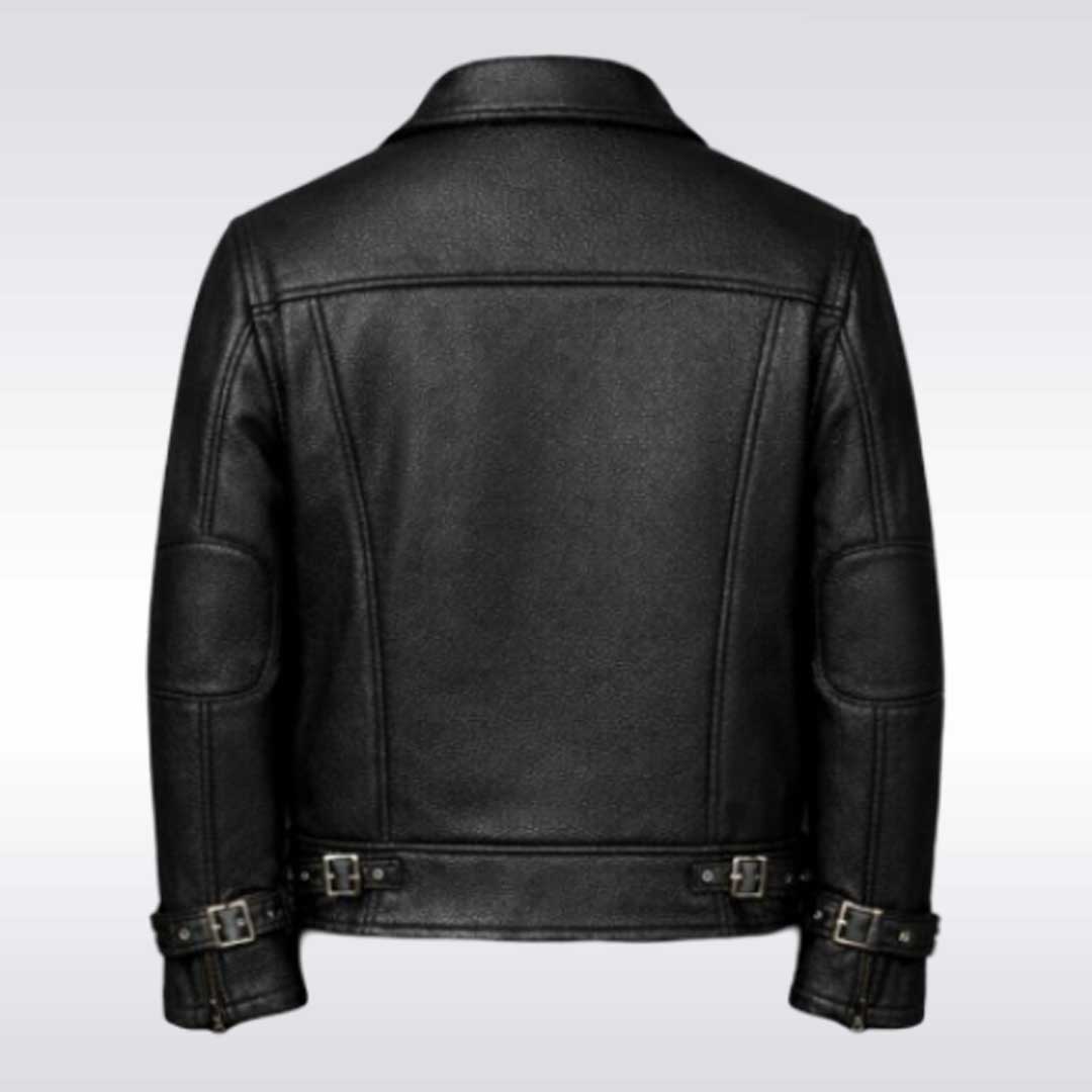 Men's Black Leather Sherpa Biker Jacket